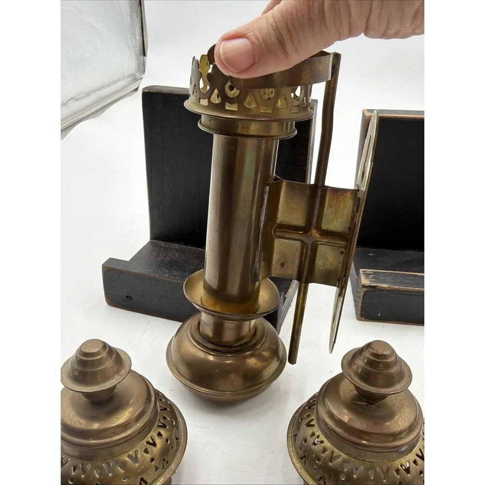 Set Of 2 Vintage Brass Carriage Railroad Train Wall Sconce Candle Lamps